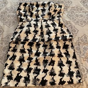 Strapless Houndstooth Print Tailored Dress
